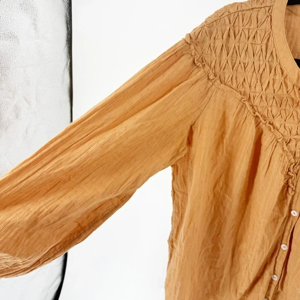 ✅ FREE PEOPLE Marigold Button Down Top SIZE X-SMALL OVERSIZED‎ LONG SLEEVE